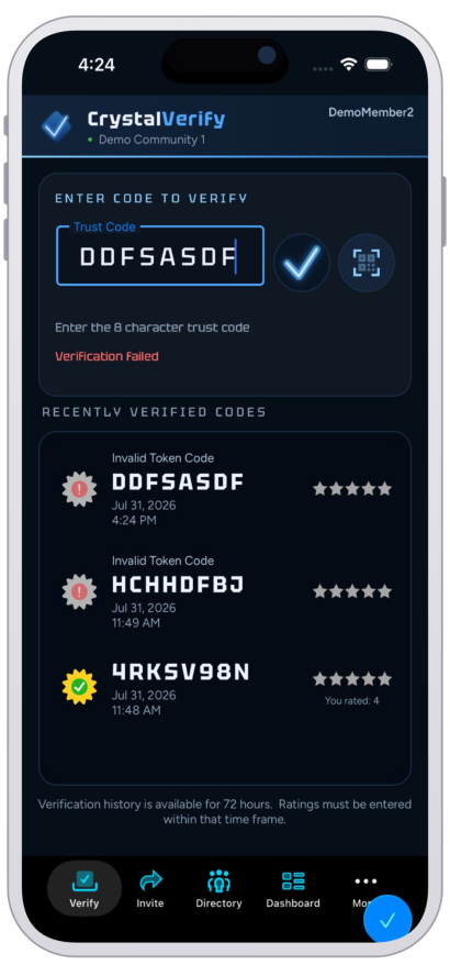 CrystalVerify app screenshot